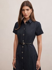 Forever New Blue Gigi Pleated Button Down Mini Dress - Image 3 of 5