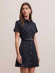 Forever New Blue Gigi Pleated Button Down Mini Dress - Image 4 of 5
