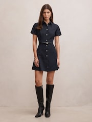 Forever New Blue Gigi Pleated Button Down Mini Dress - Image 5 of 5