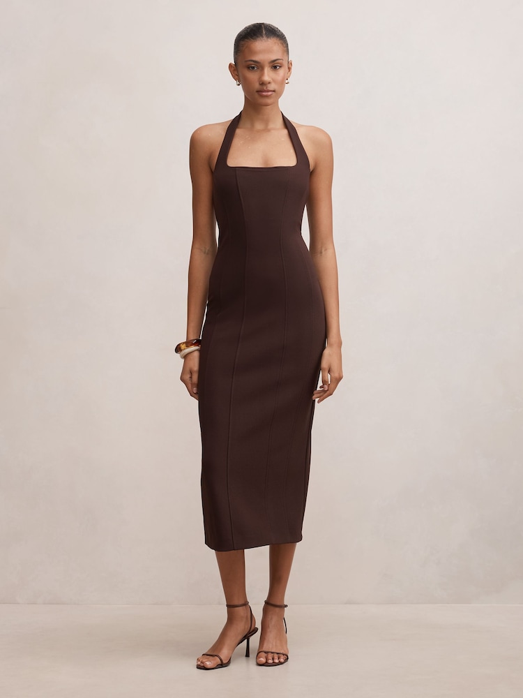 Forever New Brown Gina Halter Neck Bodycon Midi Dress - Image 1 of 4 Forever New Brown Gina Halter Neck Bodycon Midi Dress - Image 1 of 4