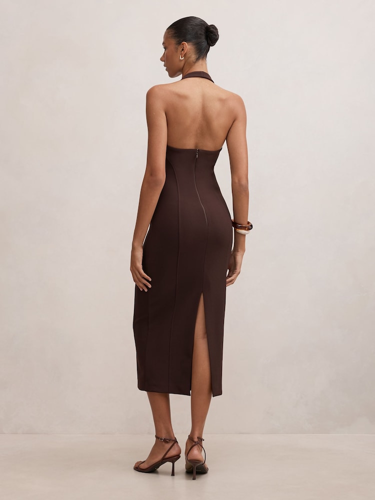 Forever New Brown Gina Halter Neck Bodycon Midi Dress - Image 2 of 4 Forever New Brown Gina Halter Neck Bodycon Midi Dress - Image 2 of 4