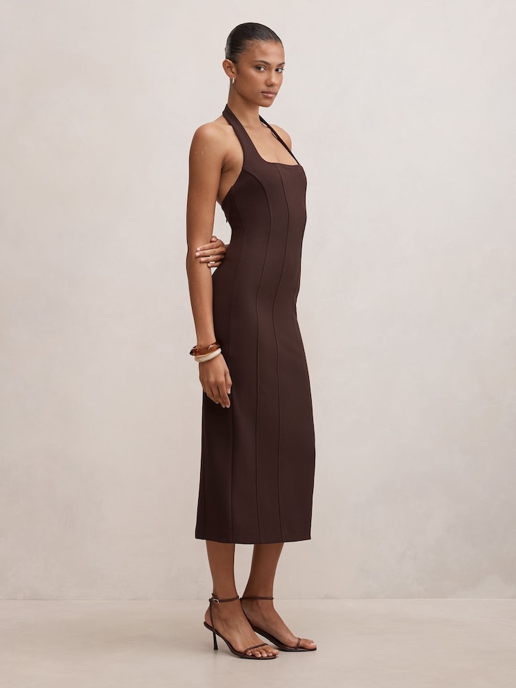 Forever New Brown Gina Halter Neck Bodycon Midi Dress - Image 4 of 4 Forever New Brown Gina Halter Neck Bodycon Midi Dress - Image 4 of 4