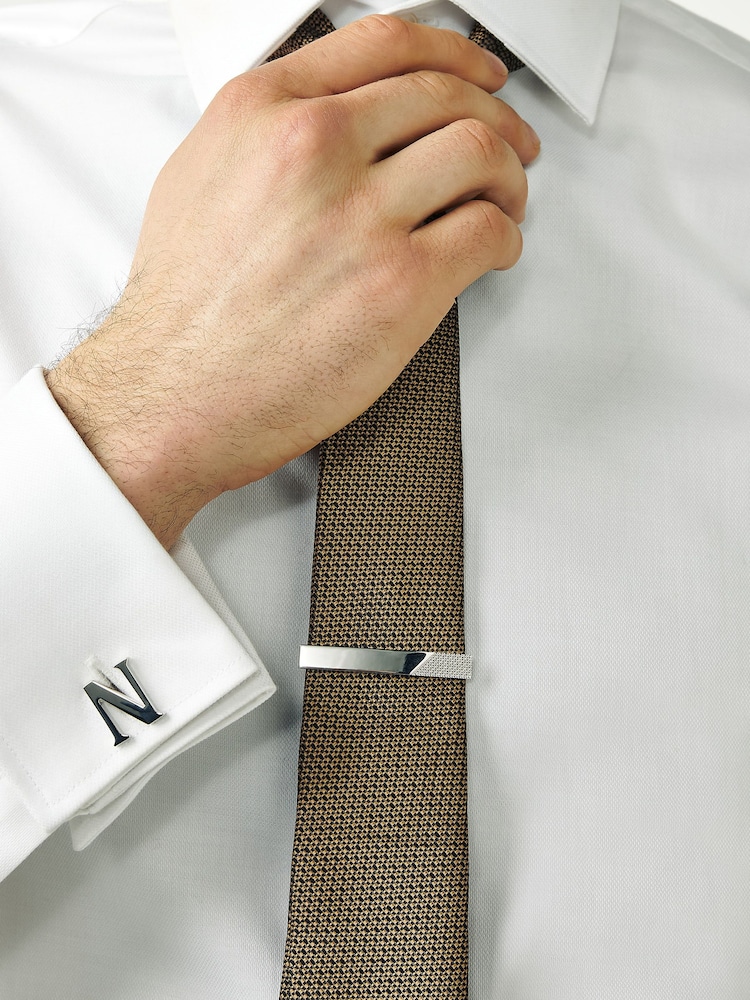 Silver Tone Textured Tie Clip - Image 1 of 3