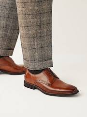 Tan Brown Standard Fit Leather Contrast Sole Derby Shoes - Image 1 of 9