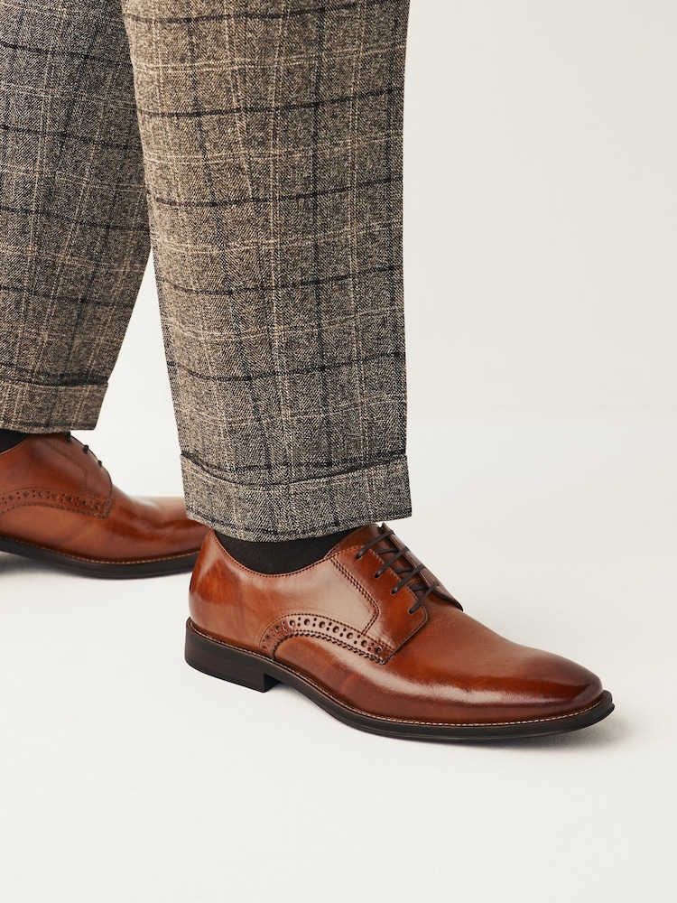 Tan Brown Standard Fit Leather Contrast Sole Derby Shoes - Image 1 of 9