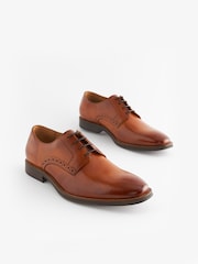 Tan Brown Standard Fit Leather Contrast Sole Derby Shoes - Image 3 of 9