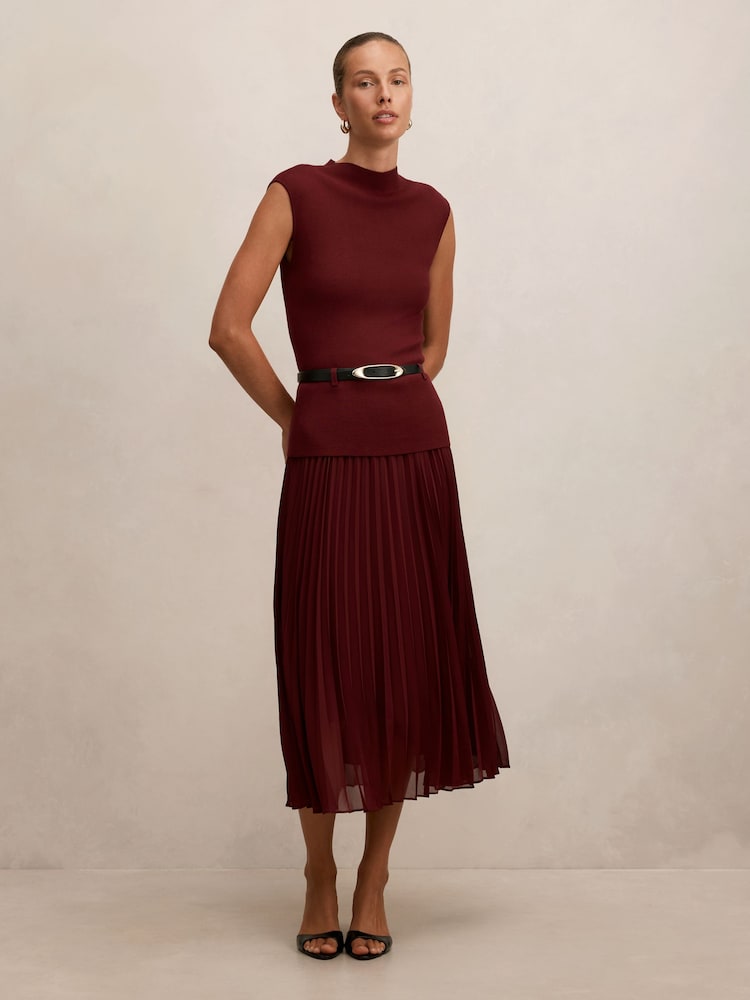 Forever New Red Lorelei Woven Mixed Midi Dress - Image 1 of 4 Forever New Red Lorelei Woven Mixed Midi Dress - Image 1 of 4