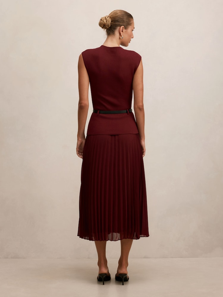 Forever New Red Lorelei Woven Mixed Midi Dress - Image 2 of 4 Forever New Red Lorelei Woven Mixed Midi Dress - Image 2 of 4