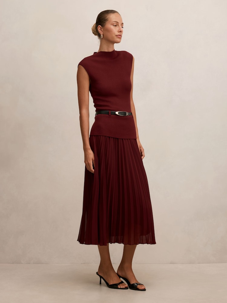 Forever New Red Lorelei Woven Mixed Midi Dress - Image 4 of 4 Forever New Red Lorelei Woven Mixed Midi Dress - Image 4 of 4