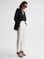 Reiss Cream Theo Taper Tapered Fit Side Stripe Trousers - Image 1 of 5