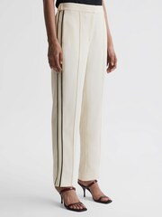 Reiss Cream Theo Taper Tapered Fit Side Stripe Trousers - Image 3 of 5