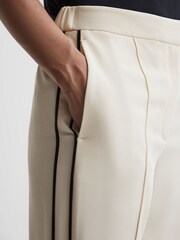 Reiss Cream Theo Taper Tapered Fit Side Stripe Trousers - Image 4 of 5