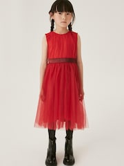 Red Mesh Tie Back Party Dress (3-16yrs) - Image 1 of 6