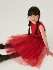 Red Mesh Tie Back Party Dress (3-16yrs) - Image 3 of 6