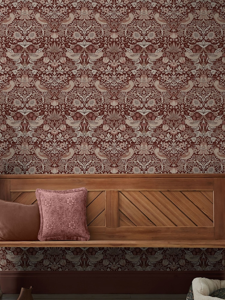 William Morris At Home Damson Strawberry Thief 10M Wallpaper - Image 1 of 5 William Morris At Home Damson Strawberry Thief 10M Wallpaper - Image 1 of 5