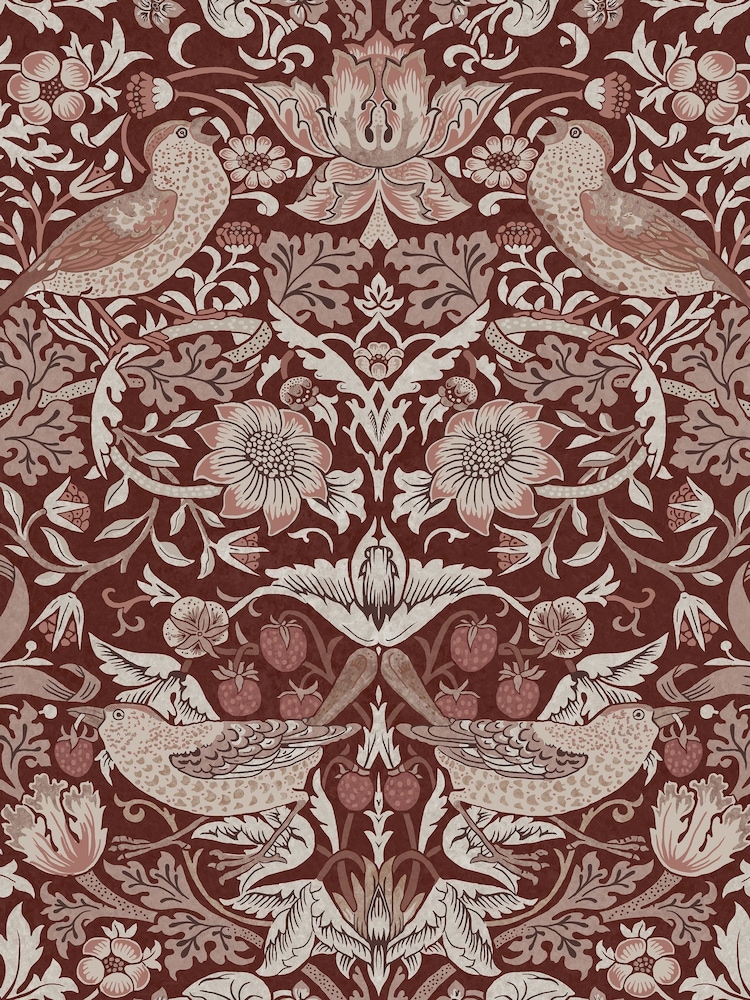 William Morris At Home Damson Strawberry Thief 10M Wallpaper - Image 2 of 5 William Morris At Home Damson Strawberry Thief 10M Wallpaper - Image 2 of 5