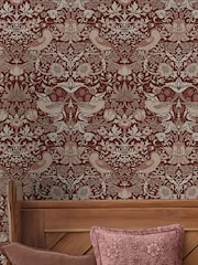 William Morris At Home Damson Strawberry Thief 10M Wallpaper - Image 5 of 5