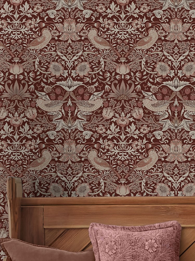 William Morris At Home Damson Strawberry Thief 10M Wallpaper - Image 5 of 5 William Morris At Home Damson Strawberry Thief 10M Wallpaper - Image 5 of 5