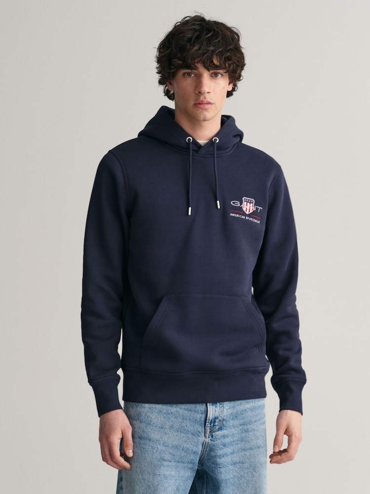 GANT Evening Blue Archive Shield Logo Hoodie - Image 1 of 5