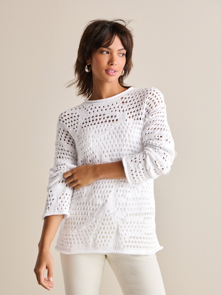 Ecru White Open Stitch Relaxed Fit Jumper - Image 1 of 6