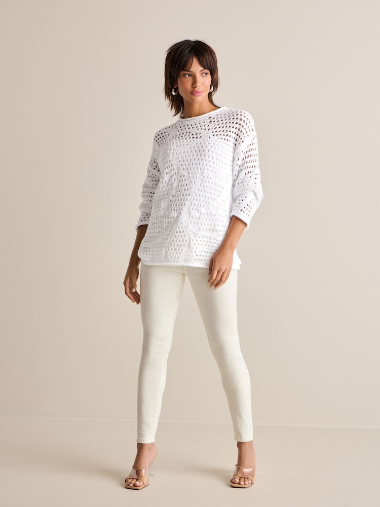 Ecru White Open Stitch Relaxed Fit Jumper - Image 2 of 6