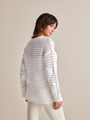 Ecru White Open Stitch Relaxed Fit Jumper - Image 3 of 6