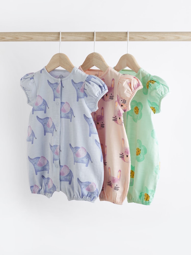 Pink/Blue character Baby Rompers 3 Pack - Image 1 of 9