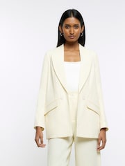 River Island Yellow Linen Button Front Blazer - Image 1 of 4