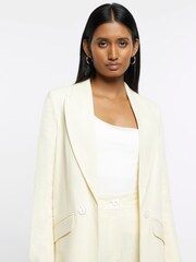 River Island Yellow Linen Button Front Blazer - Image 3 of 4