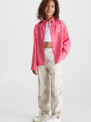 Calvin Klein Jeans Girls Pink Monogram Logo Relaxed Overshirt - Image 3 of 5
