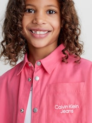 Calvin Klein Jeans Girls Pink Monogram Logo Relaxed Overshirt - Image 4 of 5