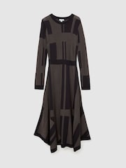 Reiss Chocolate Brown Felicity Geometric-Knit Long-Sleeve Midi Dress - Image 2 of 7