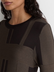 Reiss Chocolate Brown Felicity Geometric-Knit Long-Sleeve Midi Dress - Image 3 of 7