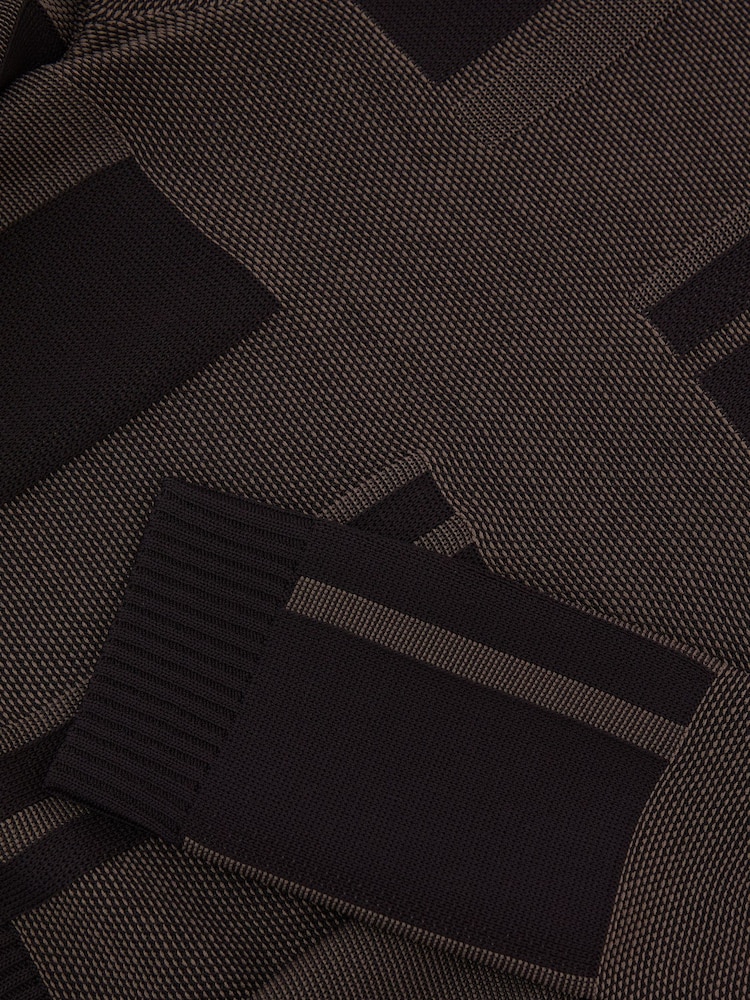 Reiss Chocolate Brown Felicity Geometric-Knit Long-Sleeve Midi Dress - Image 7 of 7