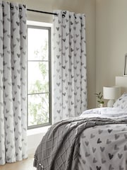 Grey Hearts Blackout/Thermal Eyelet Curtains - Image 3 of 7