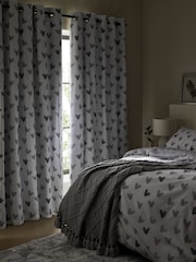 Grey Hearts Blackout/Thermal Eyelet Curtains - Image 4 of 7
