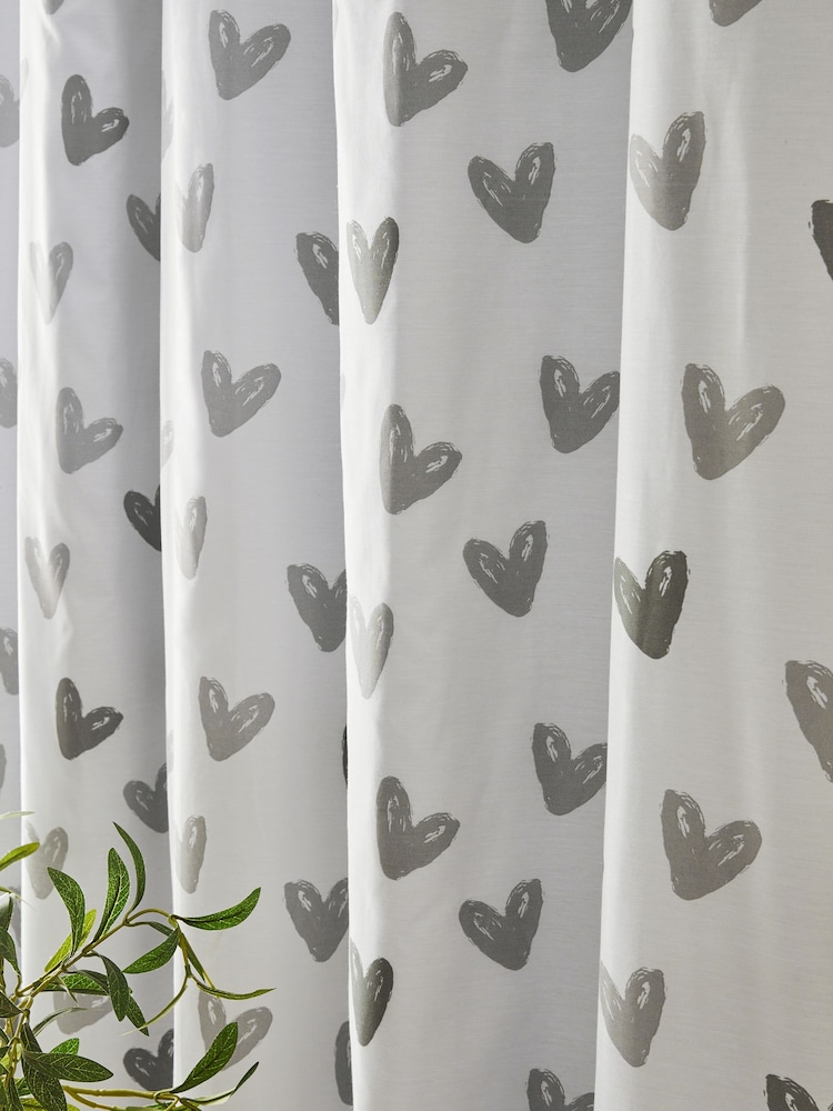 Grey Hearts Blackout/Thermal Eyelet Curtains - Image 5 of 7