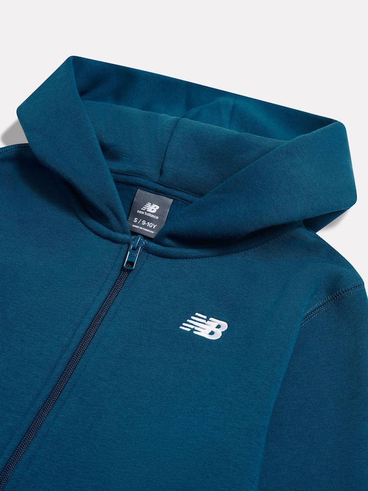 New Balance Ocean Blue Brush Back Small Logo Zip Hoodie - Image 3 of 3 New Balance Ocean Blue Brush Back Small Logo Zip Hoodie - Image 3 of 3