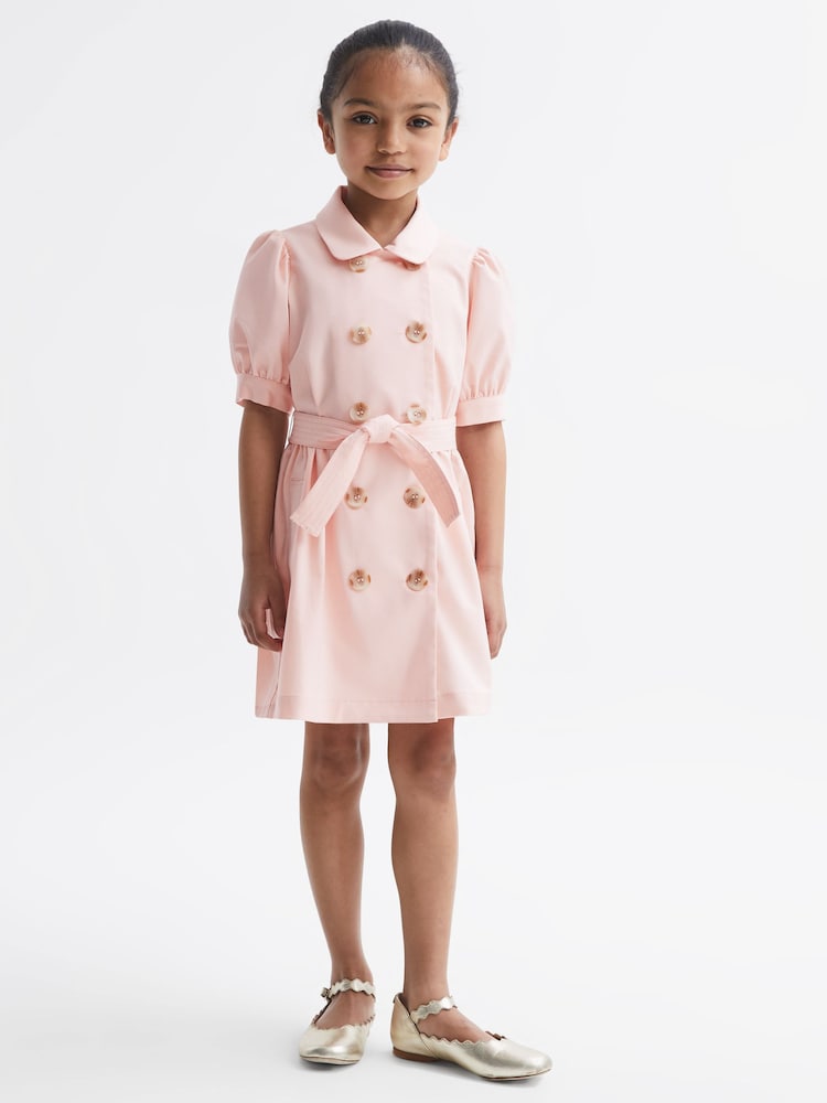 Reiss Pink Naomi Puff Sleeve Belted Dress - Image 1 of 8