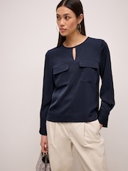 Marineblau/blau - Langärmelige Utility-Bluse mit zwei Brusttaschen - Bild 1 von 1