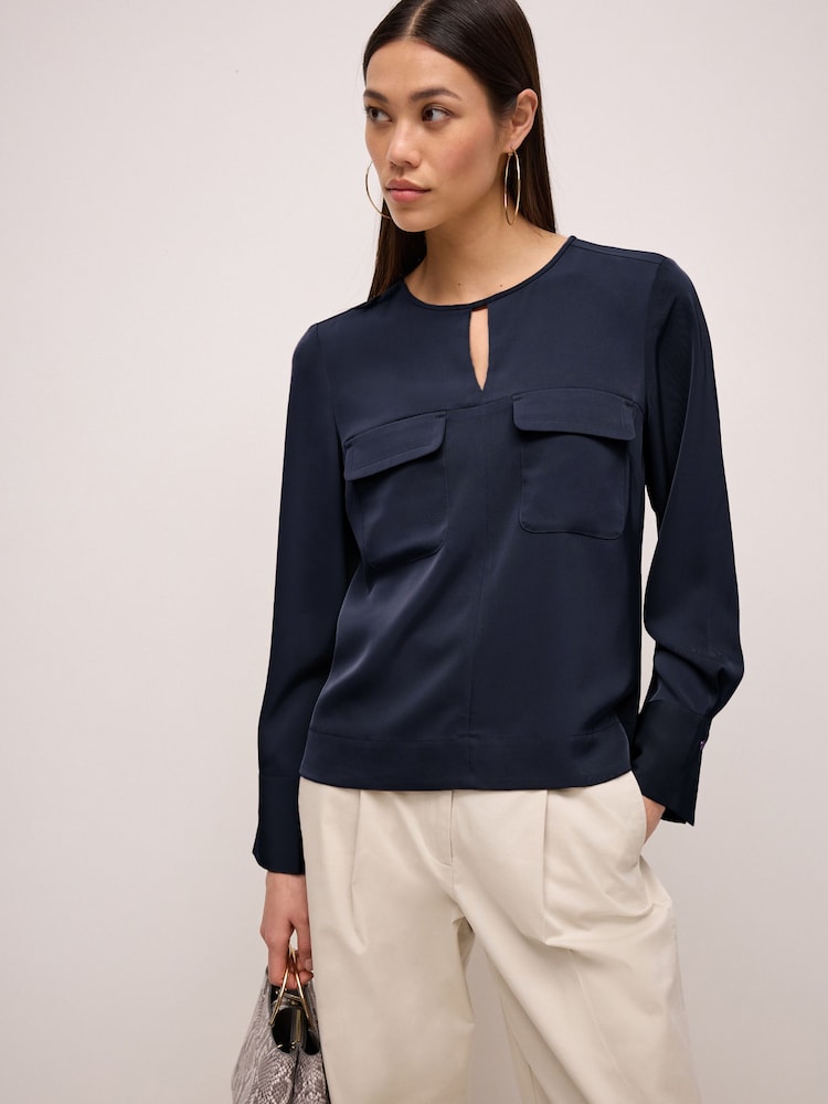 Marineblau/blau - Langärmelige Utility-Bluse mit zwei Brusttaschen - Bild 1 von 1