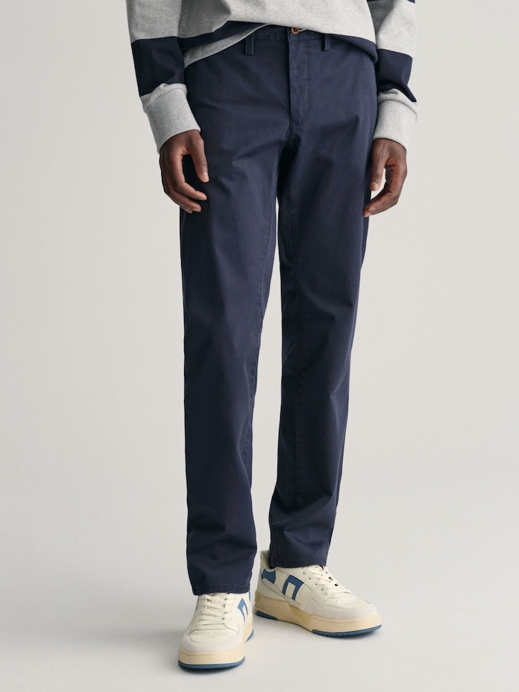 GANT Marine Blue Slim Fit Cotton Twill Chino Trousers - Image 1 of 9