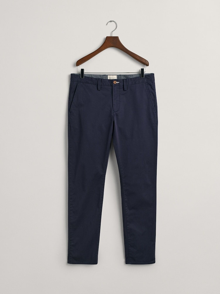 GANT Marine Blue Slim Fit Cotton Twill Chino Trousers - Image 9 of 9