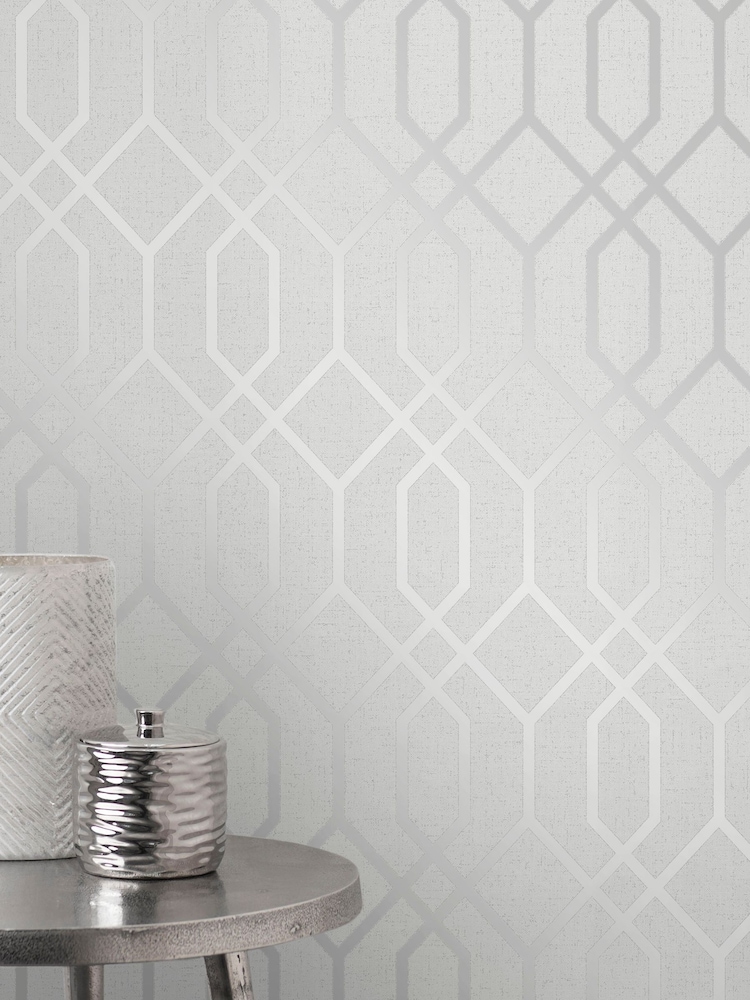 Fine Décor Silver Quartz Trellis Wallpaper - Image 1 of 2