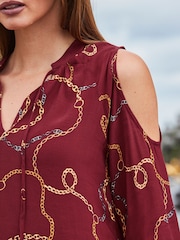 Sosandar Red Chain Print Cold Shoulder Top - Image 5 of 5
