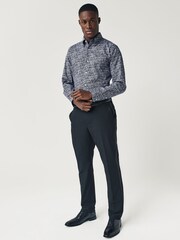 Navy Blue Floral Regular Fit Easy Iron Button Down Oxford Shirt - Image 2 of 8