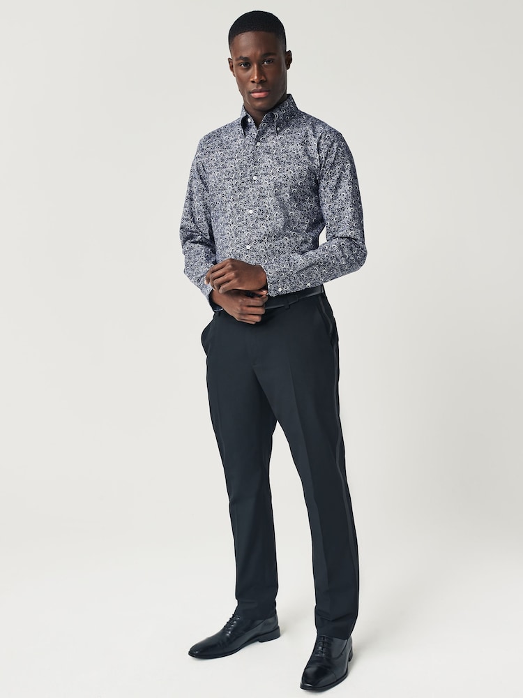 Navy Blue Floral Regular Fit Easy Iron Button Down Oxford Shirt - Image 2 of 8
