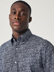 Navy Blue Floral Regular Fit Easy Iron Button Down Oxford Shirt - Image 4 of 8