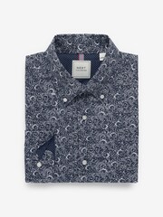 Navy Blue Floral Regular Fit Easy Iron Button Down Oxford Shirt - Image 6 of 8