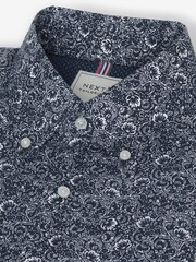 Navy Blue Floral Regular Fit Easy Iron Button Down Oxford Shirt - Image 7 of 8